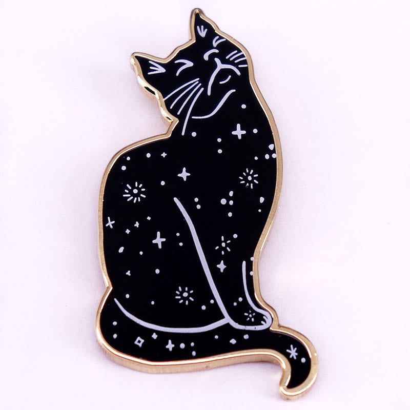 Mystische Sternenhimmel Katze Emaille Pin Brosche