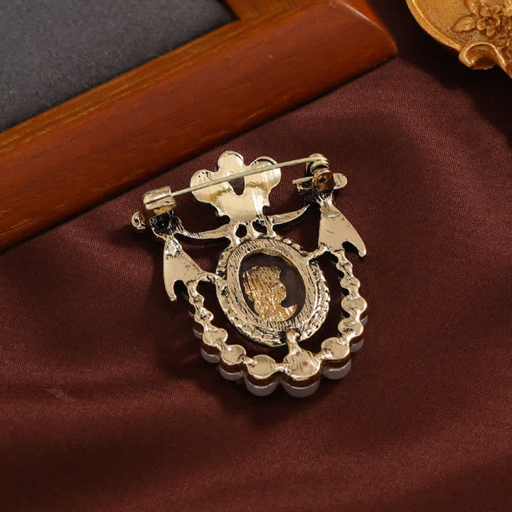 Damen-Perlenbrosche im Vintage-Stil mit Lady Face