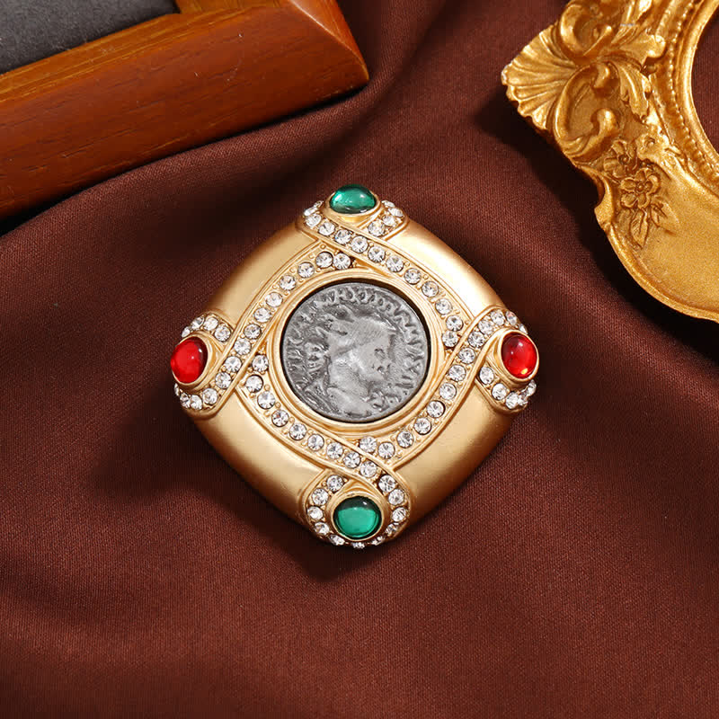 Damen-Brosche im Barockstil mit geometrischem, quadratischem Strass