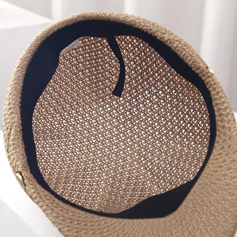 Damen Sommer Baskenmütze aus Stroh mit Lederbanddekor