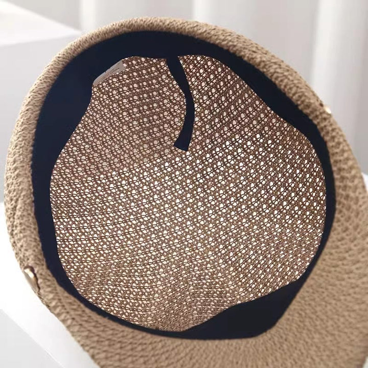 Damen Sommer Baskenmütze aus Stroh mit Lederbanddekor