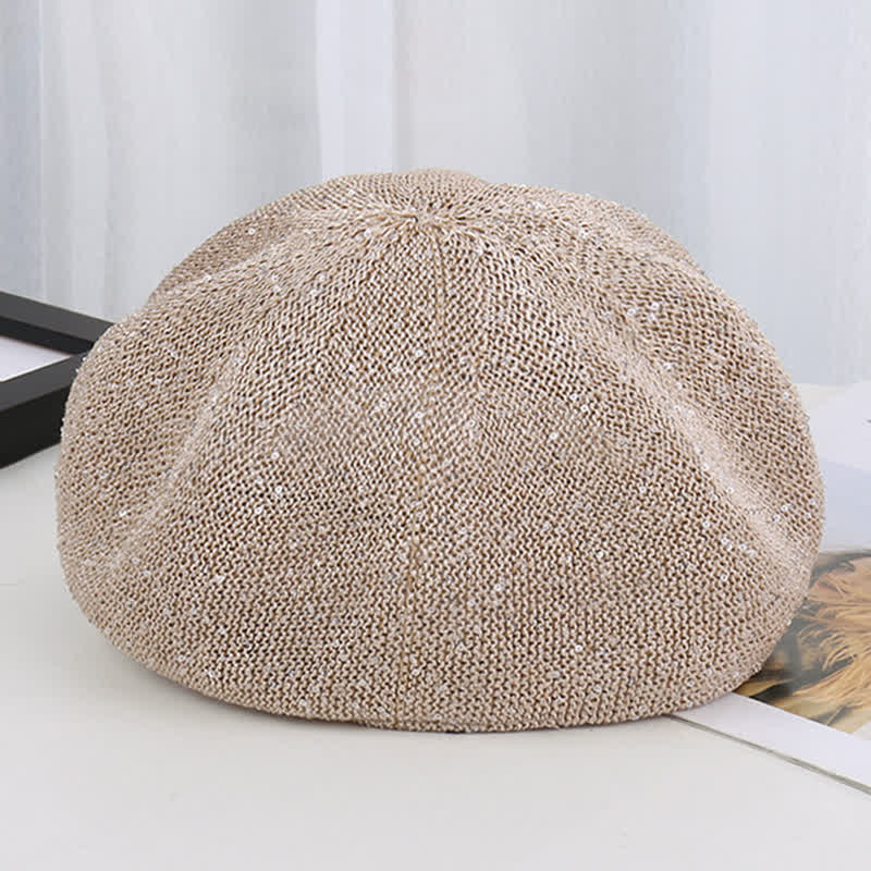 Achteckiger Baskenhut aus Stroh mit goldener Kette und Pailletten für Damen