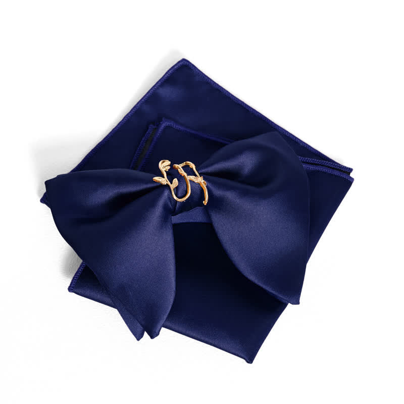 Übergroßes, spitzes Einstecktuch mit goldener Weinblatt-Fliege für Herren