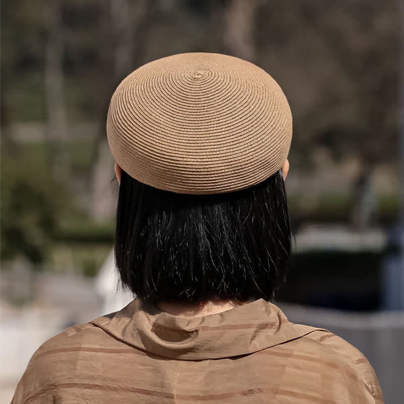 Klassischer, gestreifter, gewebter Strand-Strohhut mit Visier für Damen