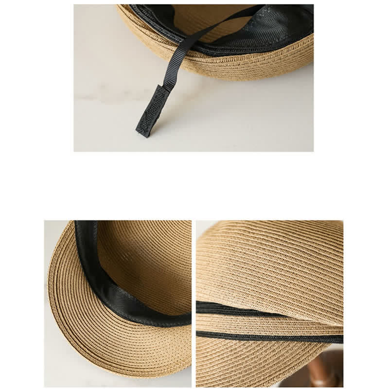 Klassischer, gestreifter, gewebter Strand-Strohhut mit Visier für Damen