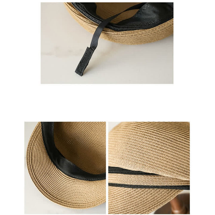 Klassischer, gestreifter, gewebter Strand-Strohhut mit Visier für Damen