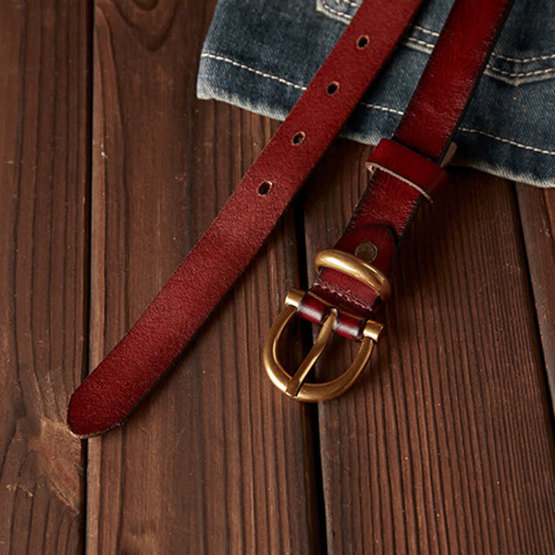Handgemachter Damengürtel aus echtem Leder mit schmaler Messingschnalle