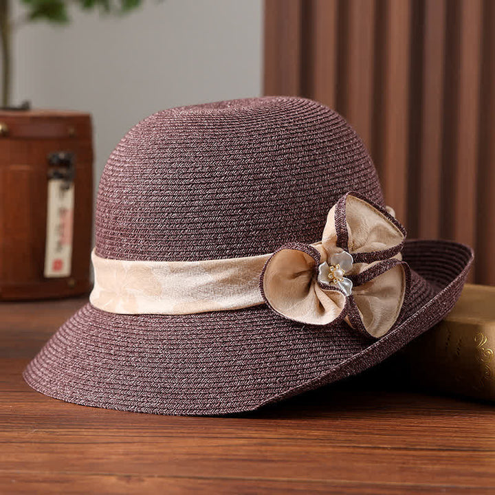 Damen Sonnenhut mit Blumenband und Gänseblümchen-Dekor
