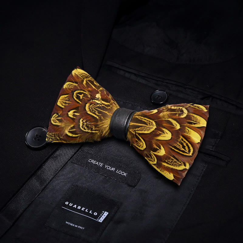 Gelb & Umbra Fasanenfederfliege mit Reversnadel