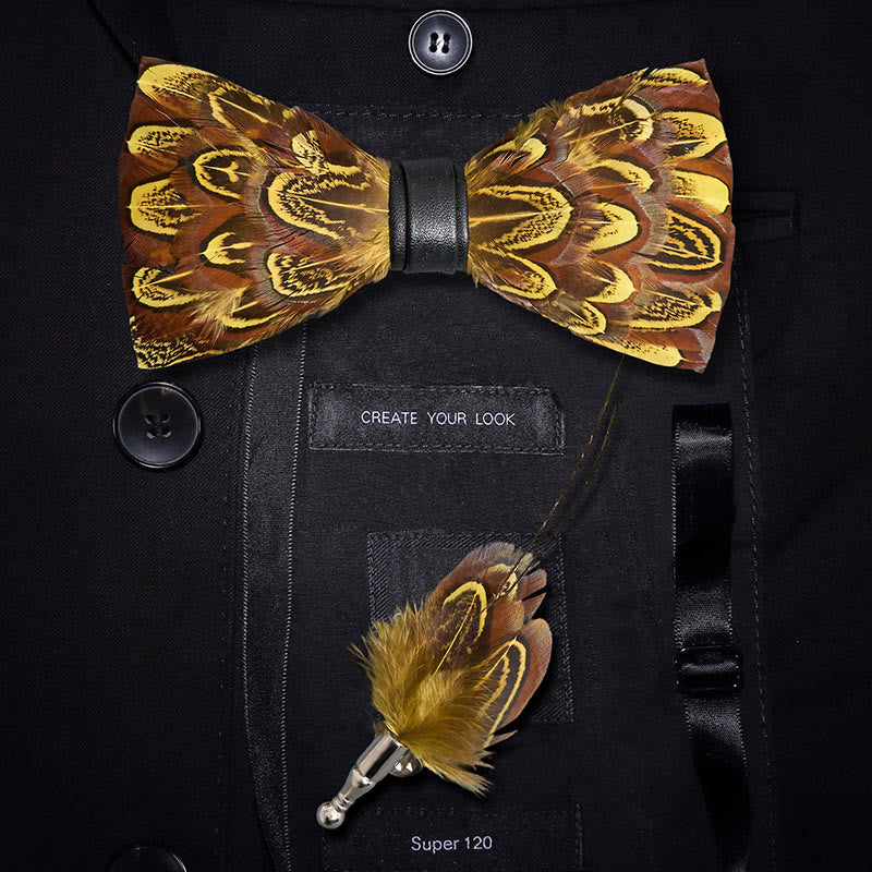 Gelb & Umbra Fasanenfederfliege mit Reversnadel