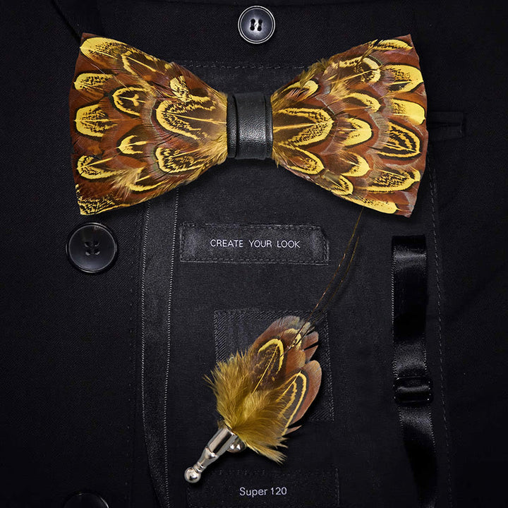 Gelb & Umbra Fasanenfederfliege mit Reversnadel