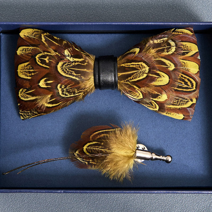 Gelb & Umbra Fasanenfederfliege mit Reversnadel