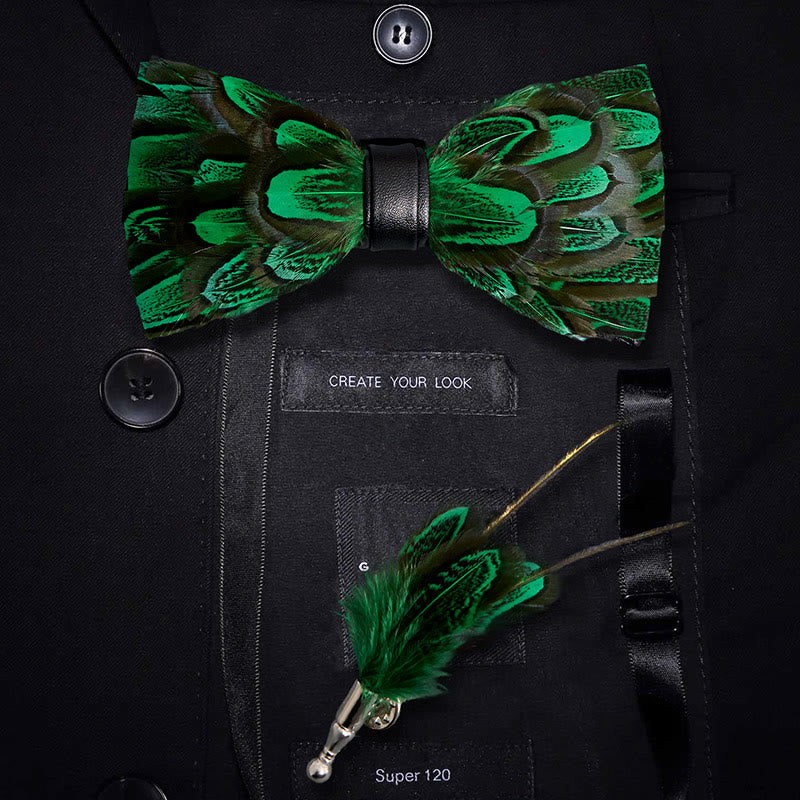 Waldgrün & Schwarz Pfau-Federschleife mit Reversnadel