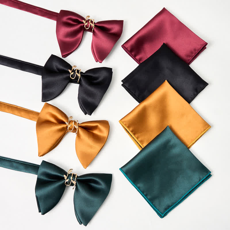 Übergroßes, spitzes Einstecktuch mit goldener Weinblatt-Fliege für Herren