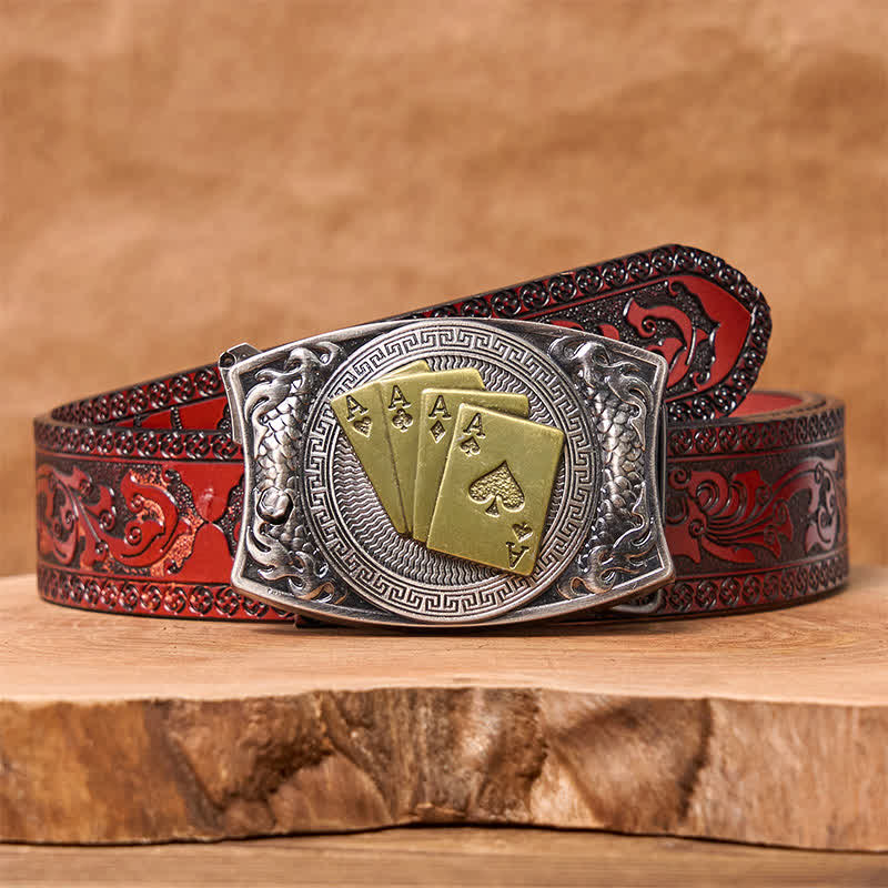 Herren DIY Gold Poker Verstecktes Klappmesser Ledergürtel - Gold Poker - Brauner geschnitzter Gürtel - 42 - image 9