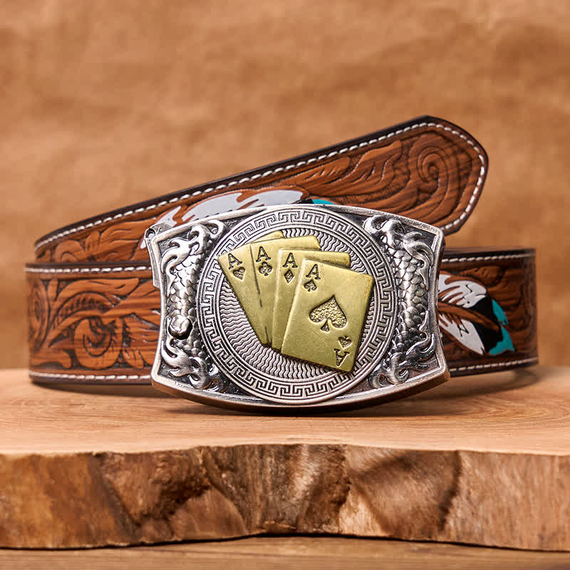 Herren DIY Gold Poker Verstecktes Klappmesser Ledergürtel - Gold Poker - Brauner Federgürtel - 40 - image 11