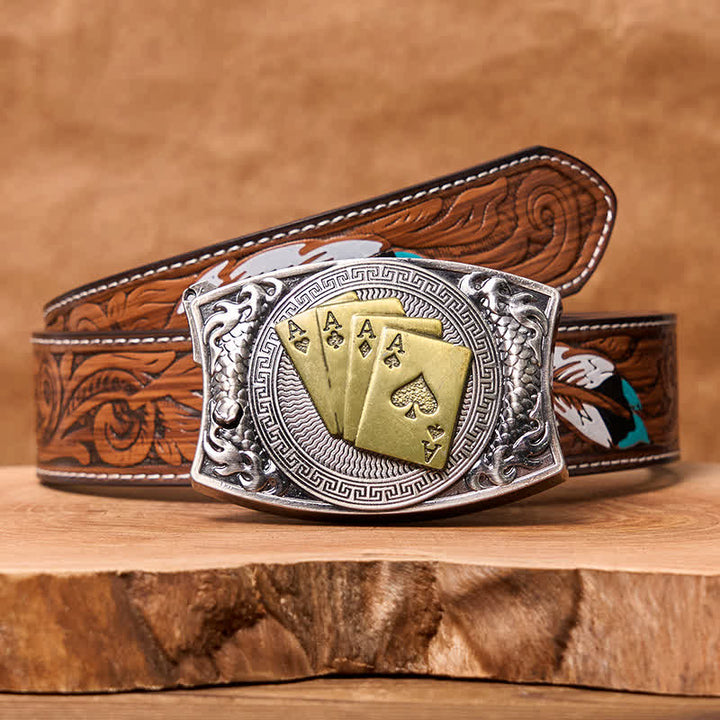 Herren DIY Gold Poker Verstecktes Klappmesser Ledergürtel - Gold Poker - Brauner Federgürtel - 40 - image 11