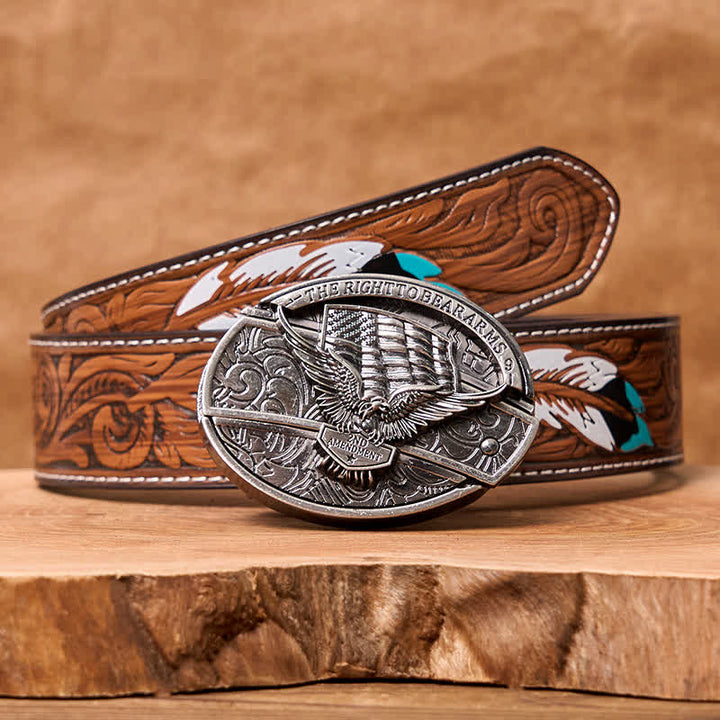 Herren DIY Adler USA Flagge Verstecktes Klappmesser Ledergürtel - Adler - Brauner Federgürtel - 40 - image 12