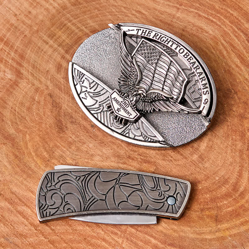 Herren DIY Adler USA Flagge Verstecktes Klappmesser Ledergürtel - image 6