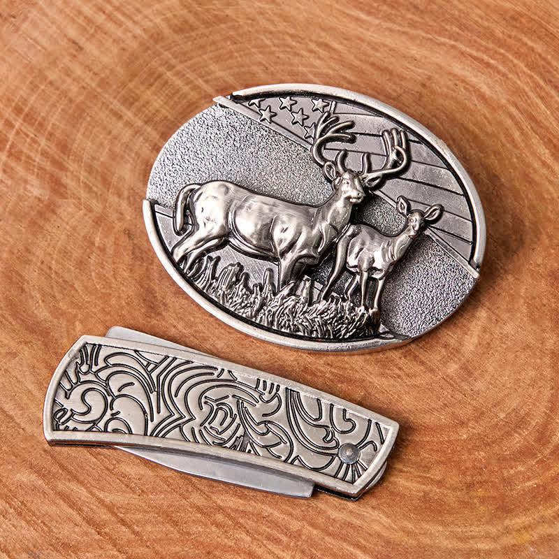 Herren DIY Hirschflagge Verstecktes Klappmesser Ledergürtel - image 2