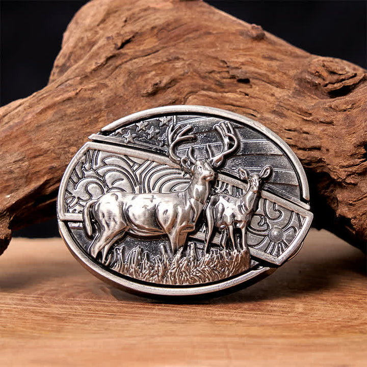 Herren DIY Hirschflagge Verstecktes Klappmesser Ledergürtel - Reh - Ohne Gürtel - Nicht im Lieferumfang enthaltener Gürtel - image 0