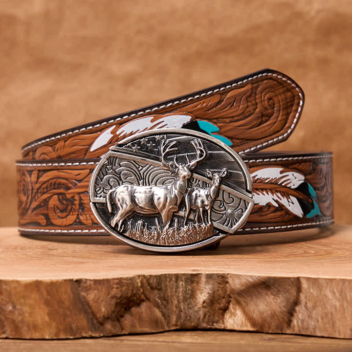 Herren DIY Hirschflagge Verstecktes Klappmesser Ledergürtel - Reh - Brauner Federgürtel - 40 - image 12