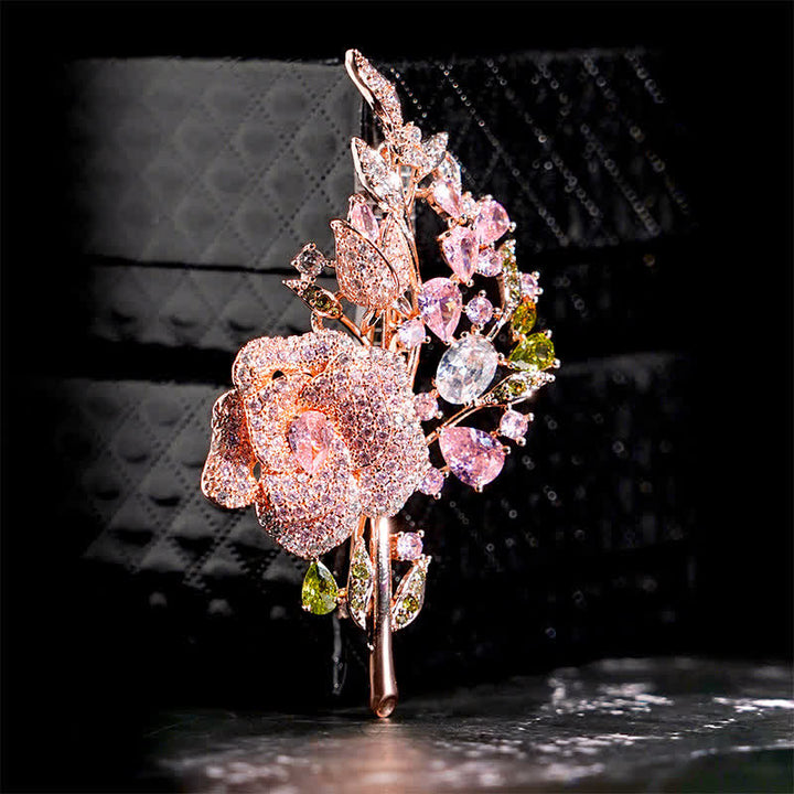 Frauen's Rosenblumenstrauß-Zirkonbrosche