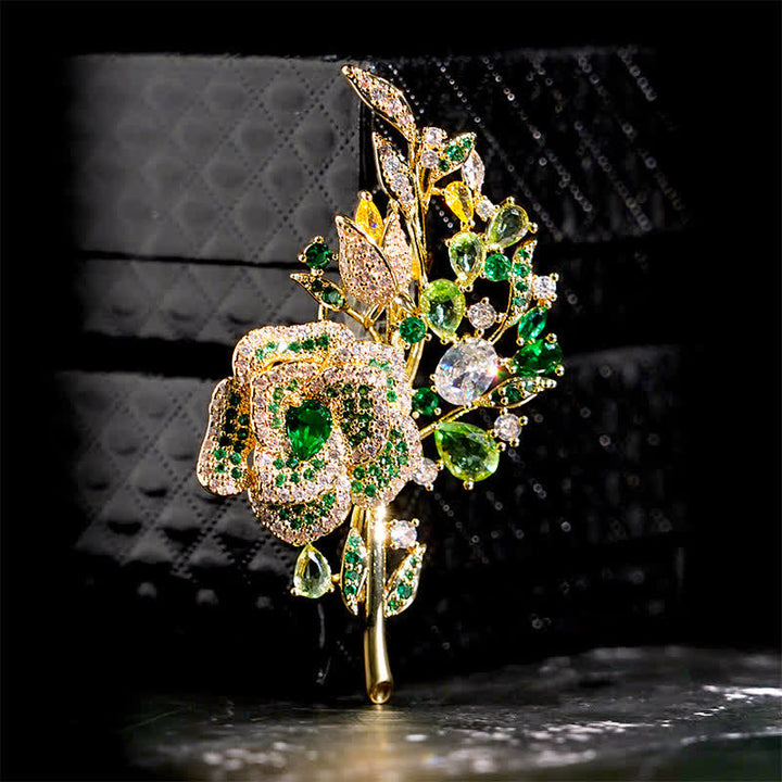 Frauen's Rosenblumenstrauß-Zirkonbrosche