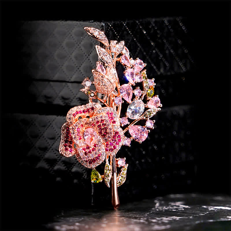 Frauen's Rosenblumenstrauß-Zirkonbrosche