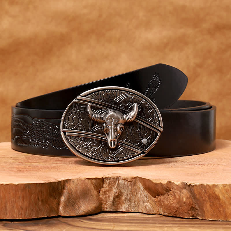 Herren DIY Longhorn Bull Verstecktes Klappmesser Ledergürtel - Longhorn-Bulle - Schwarzer Gürtel mit geprägtem Adler - 42 - image 10