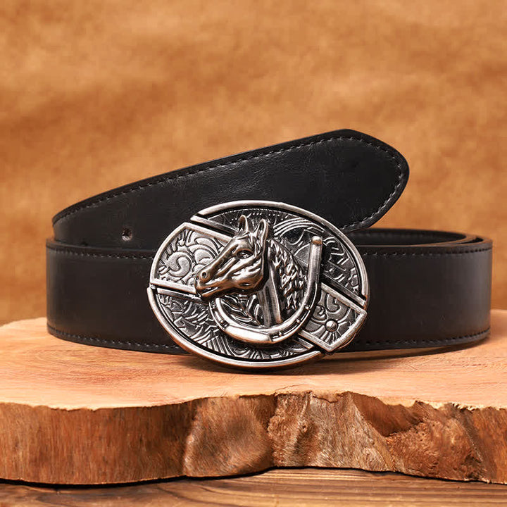 Herren DIY Pferdekopf verstecktes Klappmesser Ledergürtel - Pferdekopf - Schwarzer PU-Gürtel - 42 - image 6