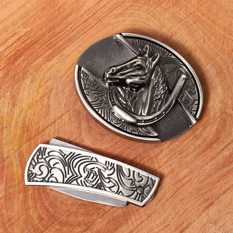 Herren DIY Pferdekopf verstecktes Klappmesser Ledergürtel - image 5