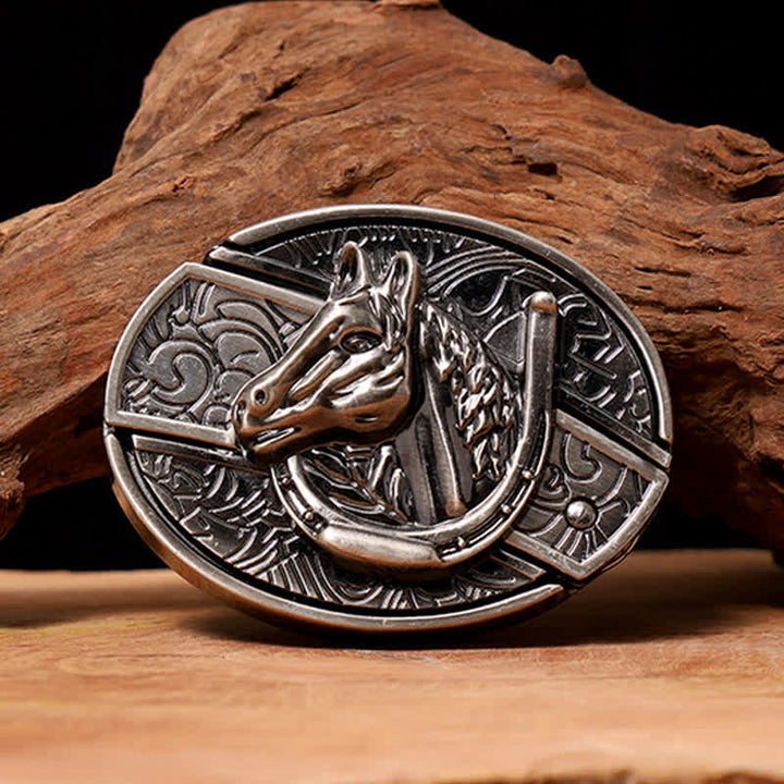 Herren DIY Pferdekopf verstecktes Klappmesser Ledergürtel - Pferdekopf - Ohne Gürtel - Nicht im Lieferumfang enthaltener Gürtel - image 0