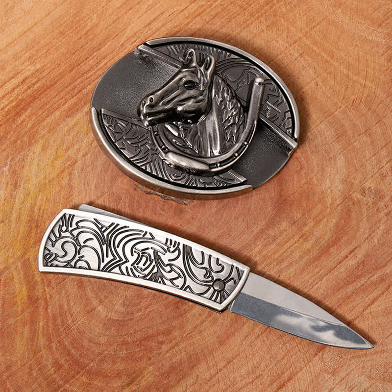 Herren DIY Pferdekopf verstecktes Klappmesser Ledergürtel - image 1