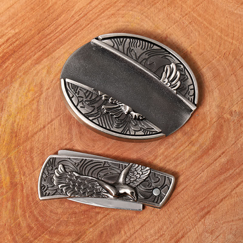 Herren DIY Soaring Eagle Verstecktes Klappmesser Ledergürtel - image 5