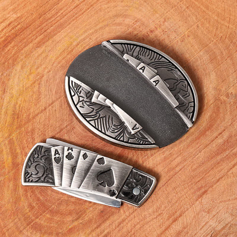 Herren DIY Poker 4 Ace Verstecktes Klappmesser Ledergürtel - image 3
