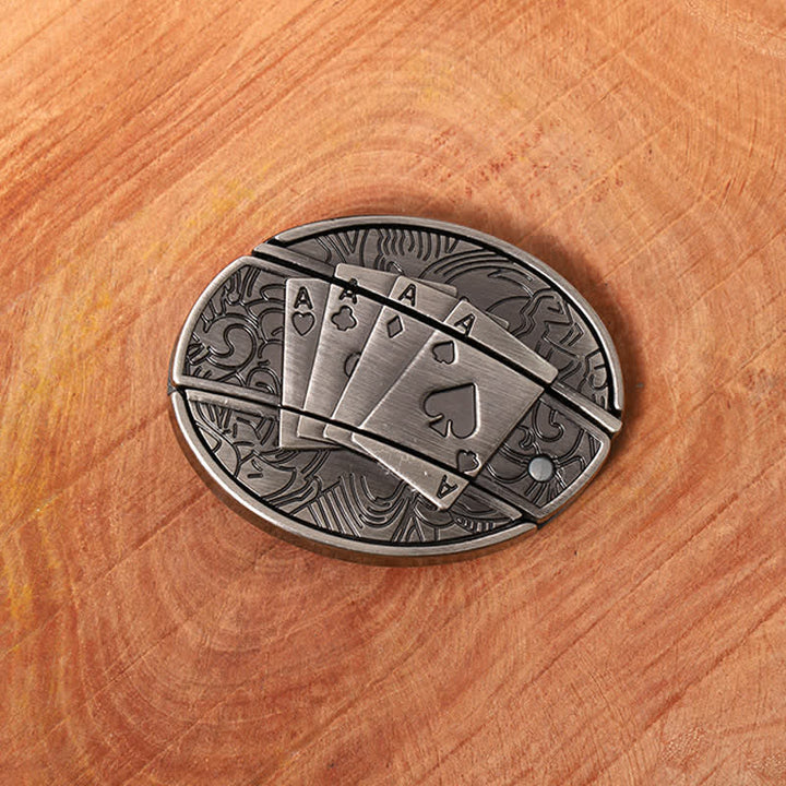 Herren DIY Poker 4 Ace Verstecktes Klappmesser Ledergürtel - image 2