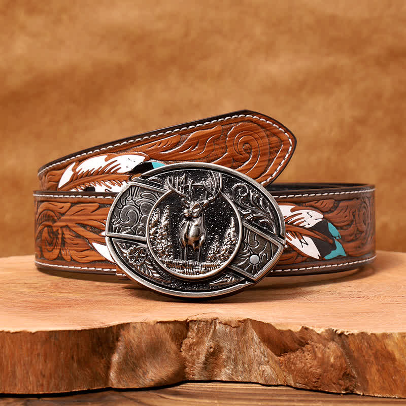 Herren DIY Forest Deer verstecktes Klappmesser Ledergürtel - Reh - Brauner Federgürtel - 40 - image 11