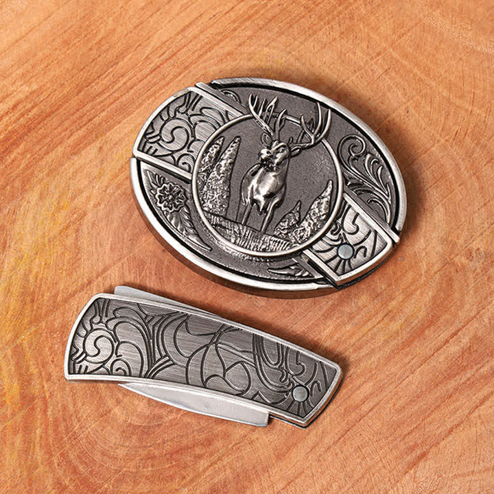 Herren DIY Forest Deer verstecktes Klappmesser Ledergürtel - image 3