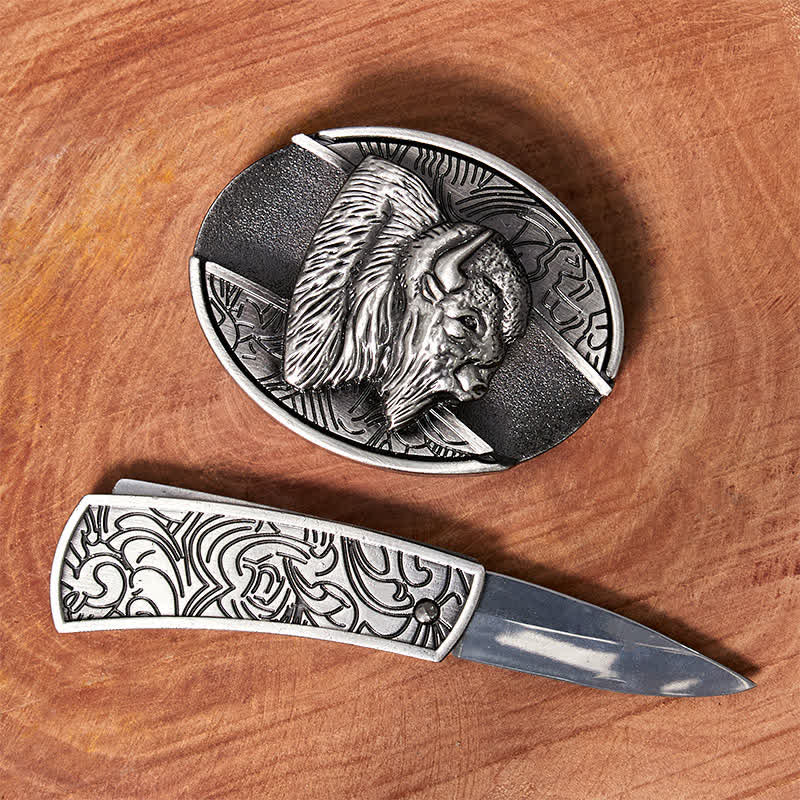 DIY Bison Verstecktes Klappmesser Ledergürtel für Herren