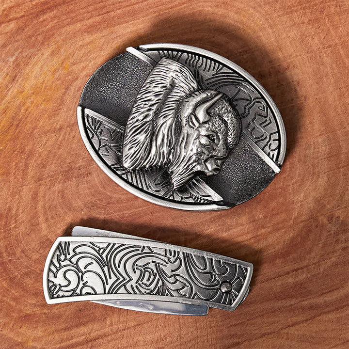 DIY Bison Verstecktes Klappmesser Ledergürtel für Herren