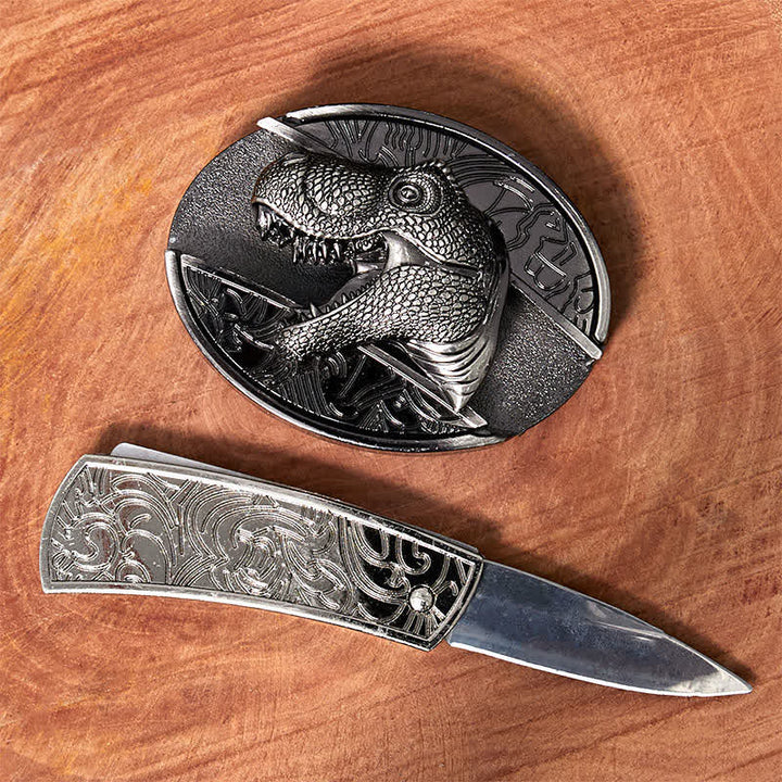 DIY Ledergürtel für Herren mit verstecktem Dinosaurier-Klappmesser