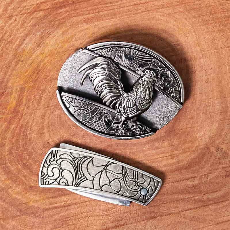 Herren DIY Hahn verstecktes Klappmesser Ledergürtel