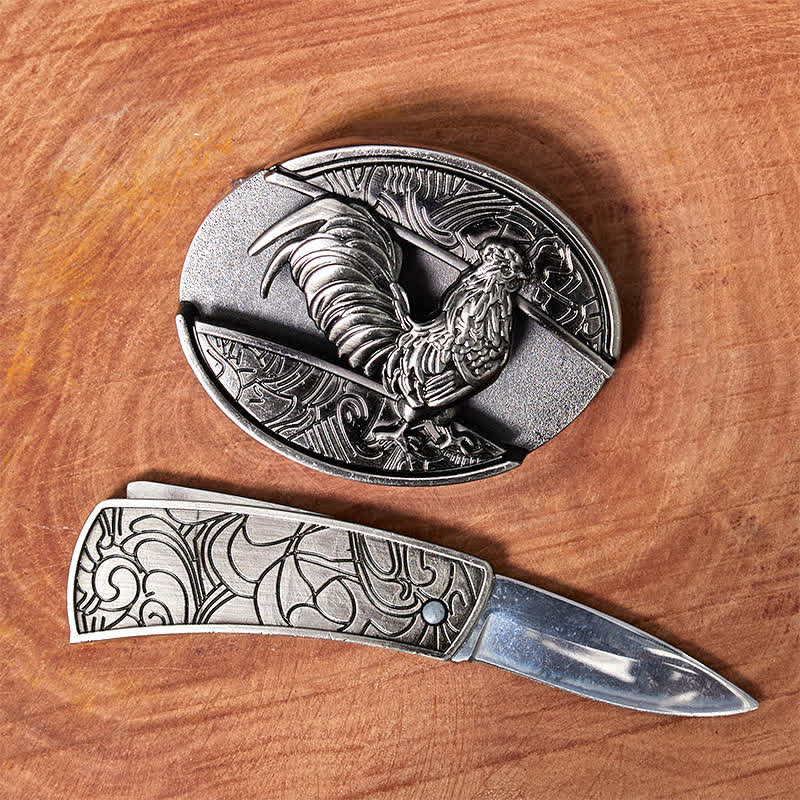 Herren DIY Hahn verstecktes Klappmesser Ledergürtel