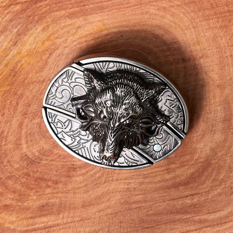 Herren DIY Wolfskopf verstecktes Klappmesser Ledergürtel