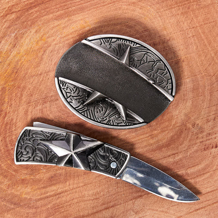 DIY Pentagramm verstecktes Klappmesser Ledergürtel für Herren - image 1