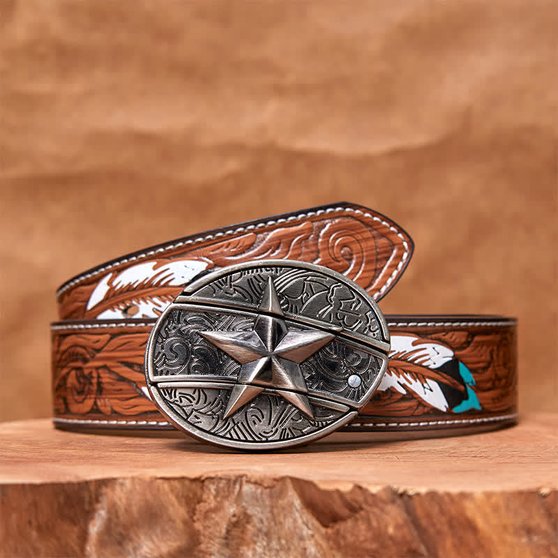 DIY Pentagramm verstecktes Klappmesser Ledergürtel für Herren - Pentagramm - Brauner Federgürtel - 40 - image 9