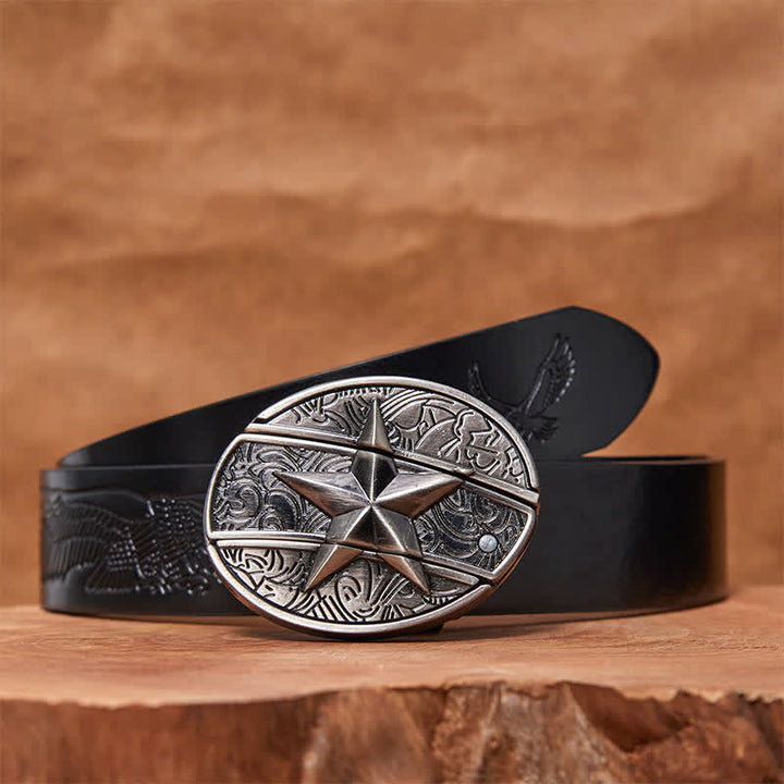 DIY Pentagramm verstecktes Klappmesser Ledergürtel für Herren - Pentagramm - Schwarzer Gürtel mit geprägtem Adler - 42 - image 6