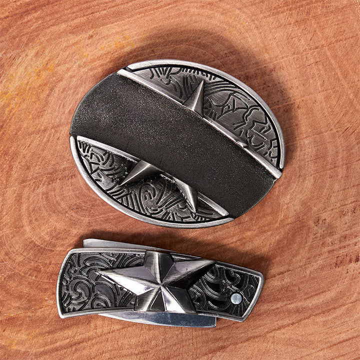 DIY Pentagramm verstecktes Klappmesser Ledergürtel für Herren - image 3