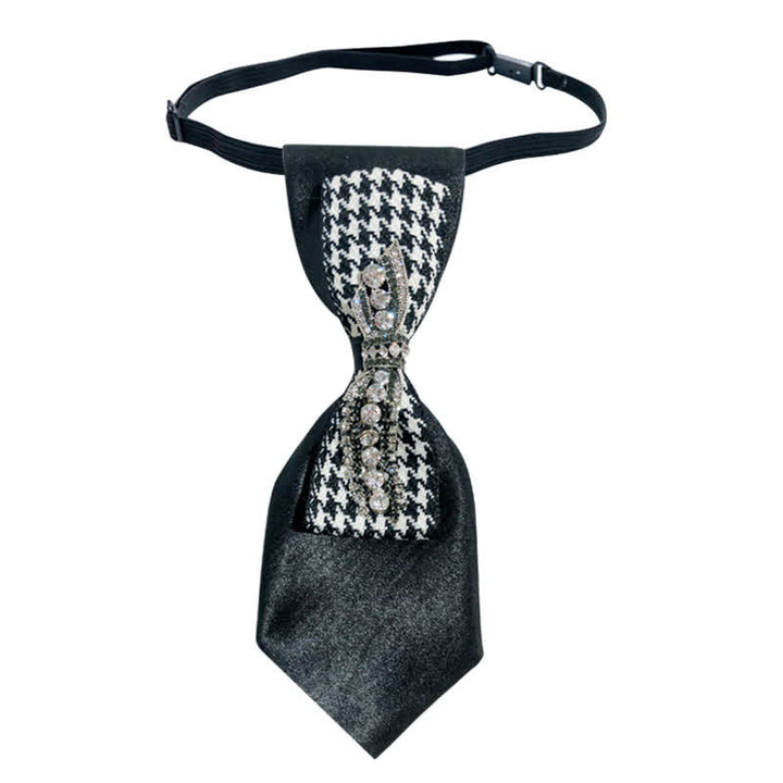 Schwarze kreative Krawatte mit Hahnentrittmuster und Strass in Schleifenform